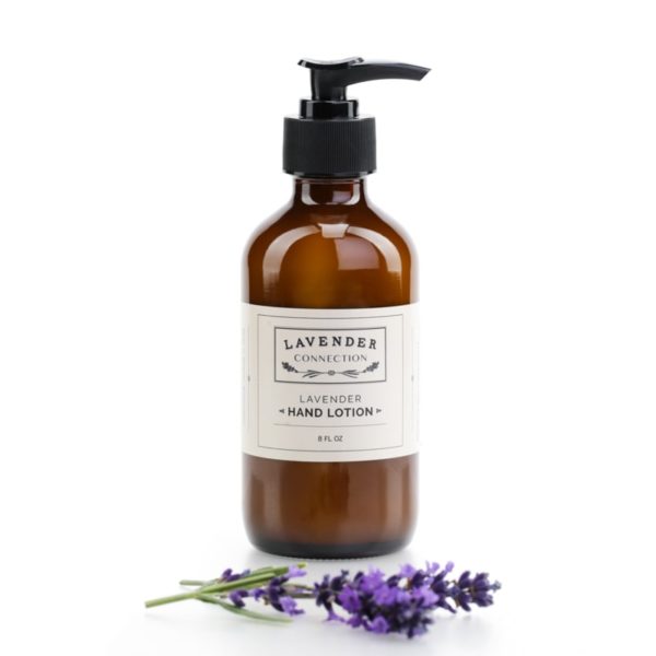 Lavender Hand Lotion in amber glass bottle with pump