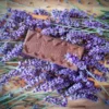 lavender chocolate bar, laying on lavender sprigs