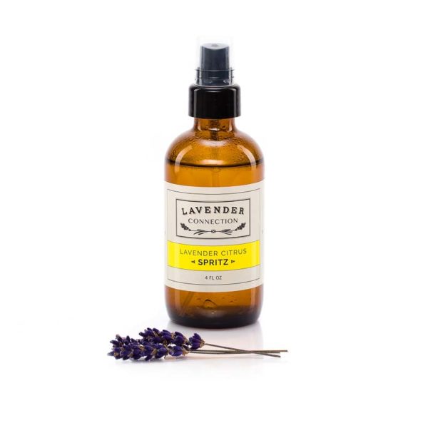 Lavender Citrus Spritz for body, room, bathroom, car -4 oz, in a decorative brown amber glass bottle