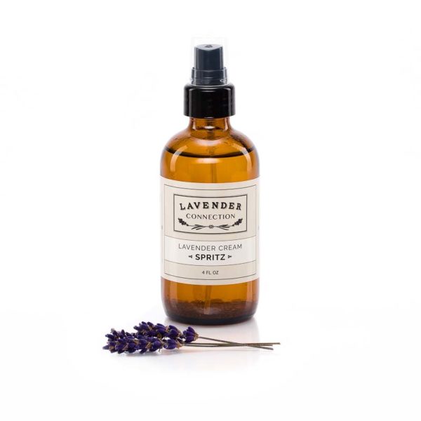 Lavender Cream Spritz for body, room, bathroom, car- 4 oz, in a decorative brown amber glass bottle