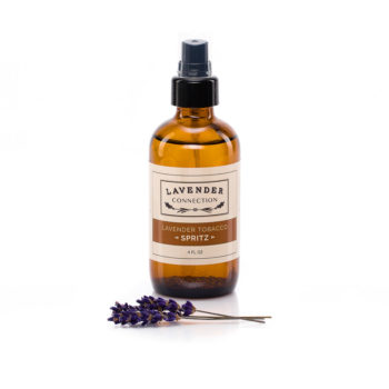 Lavender Tobacco Spritz for body, room, bathroom, car - 4 oz, in a decorative brown amber glass bottle