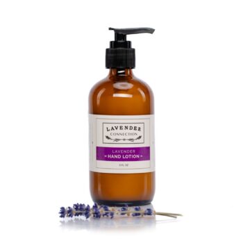 Lavender Connection 8 fl oz Lavender Hand Lotion in an amber glass pump bottle