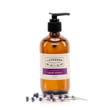 Lavender Connection 8 fl oz Lavender Hand Wash in an amber glass pump bottle